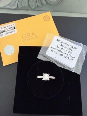 GRA Moissanite Solitaire Ring in Silver with Clear Stone